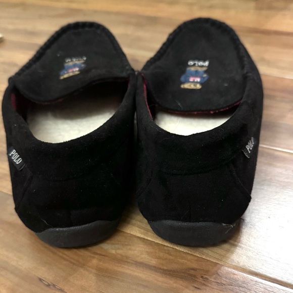 Polo Ralph Lauren Men’s Declan Bear Microsuede Slippers Black 10 Fleece Lined - Picture 4 of 7
